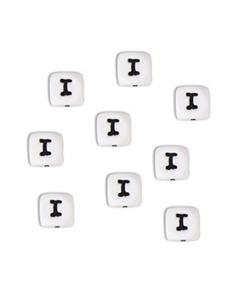 Perles Silicone Lettre Alphabet 10mm Blanc