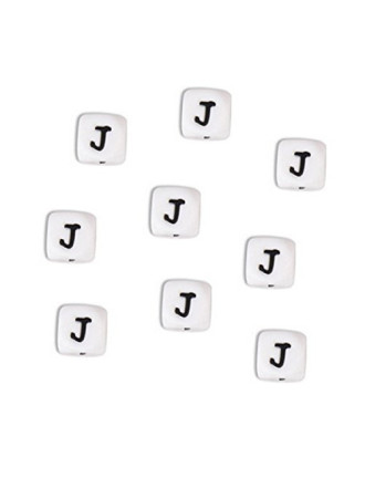 Perles Silicone Lettre Alphabet 10mm Blanc