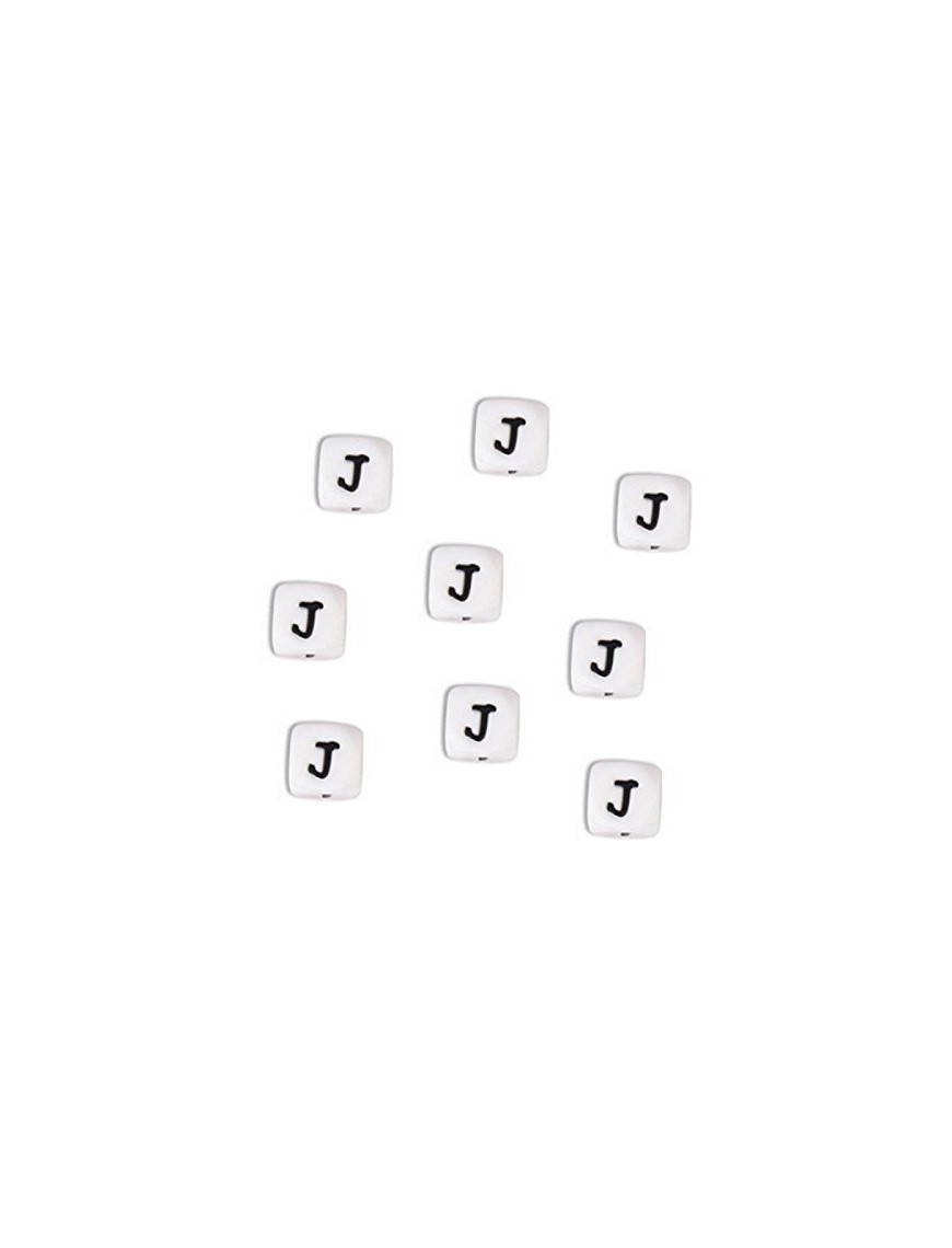 Perles Silicone Lettre Alphabet 10mm Blanc