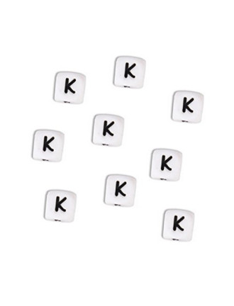 Perles Silicone Lettre Alphabet 10mm Blanc