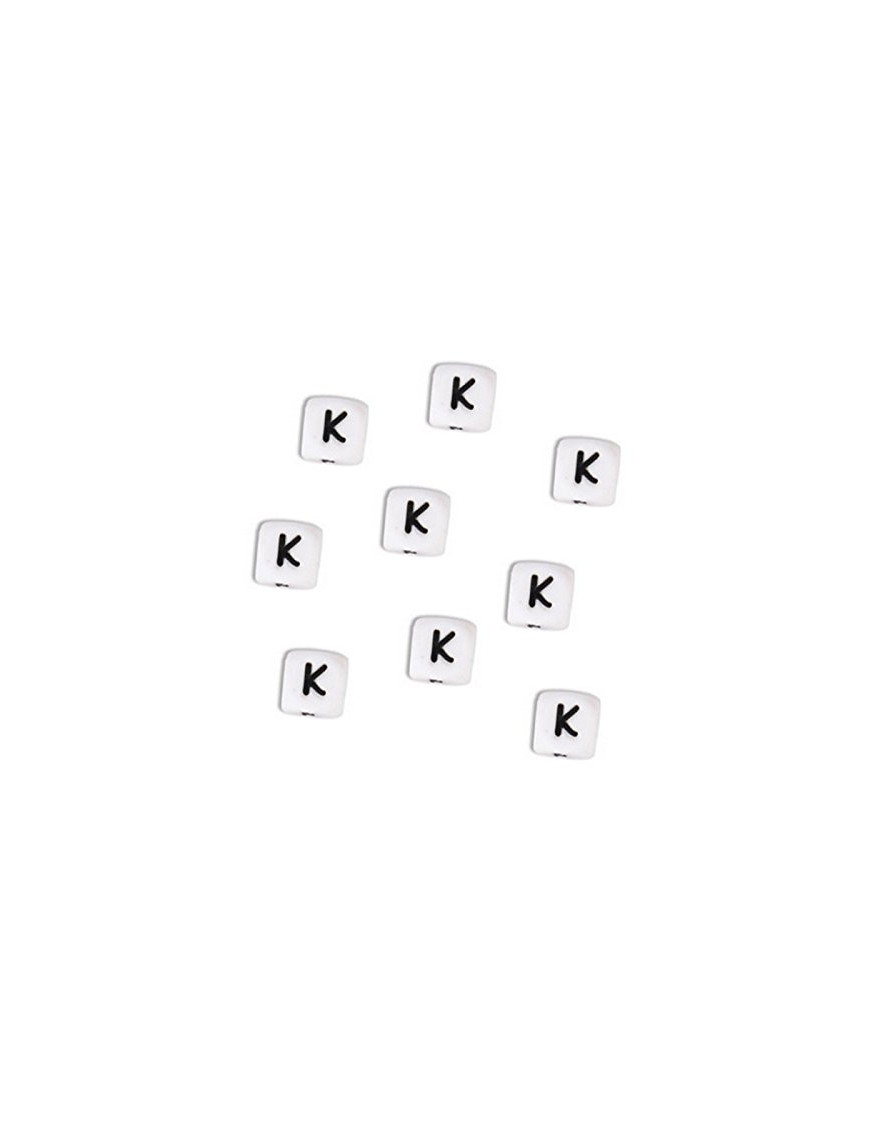 Perles Silicone Lettre Alphabet 10mm Blanc