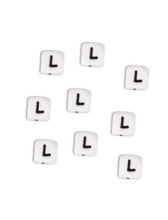 Perles Silicone Lettre Alphabet 10mm Blanc