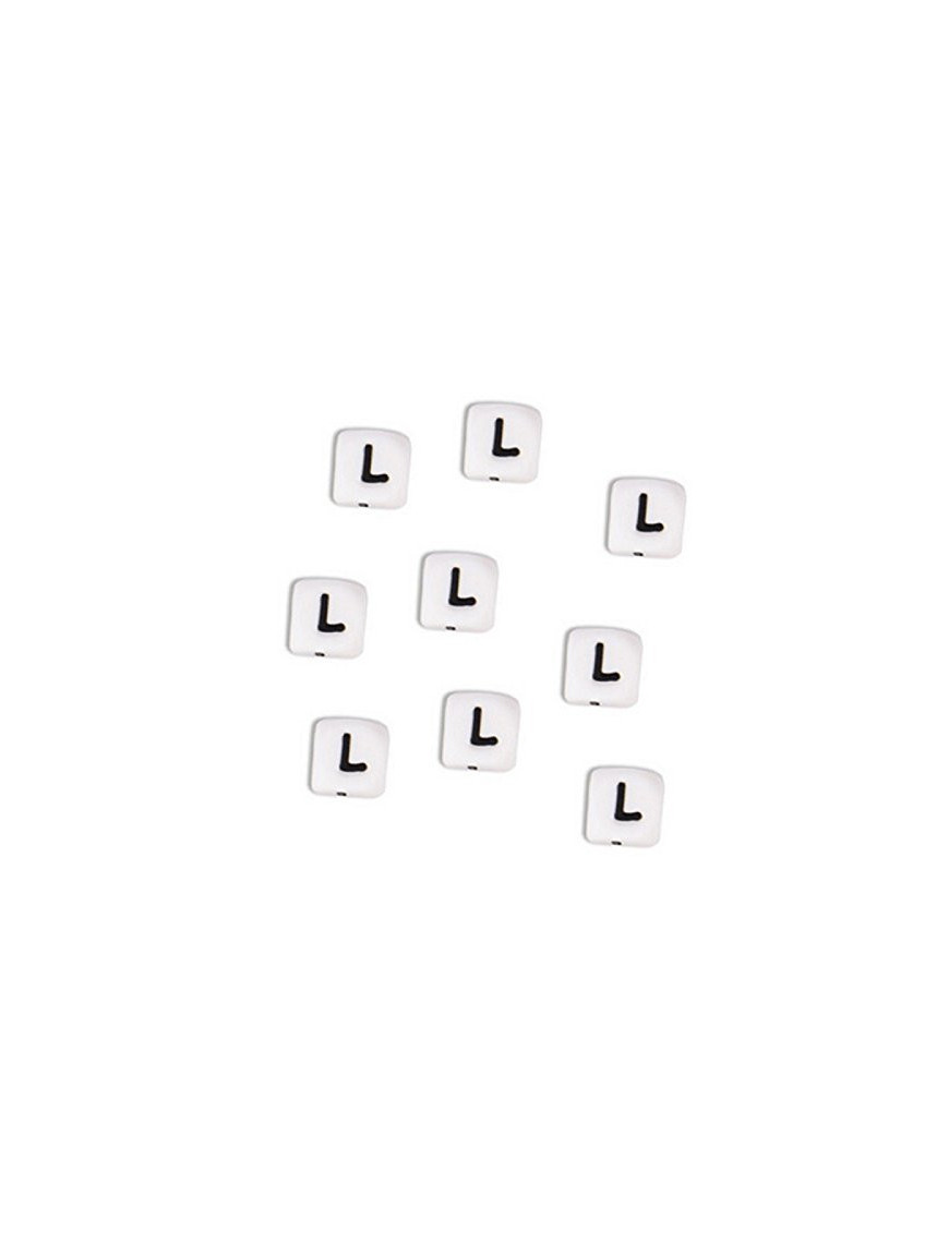 Perles Silicone Lettre Alphabet 10mm Blanc