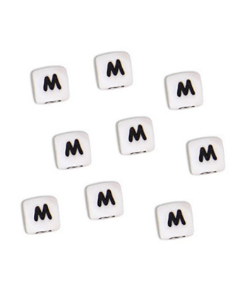 Perles Silicone Lettre Alphabet 10mm Blanc