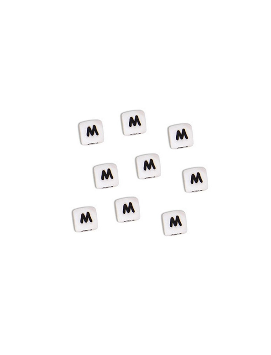 Perles Silicone Lettre Alphabet 10mm Blanc