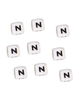 Perles Silicone Lettre Alphabet 10mm Blanc