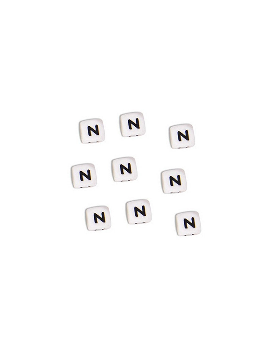 Perles Silicone Lettre Alphabet 10mm Blanc