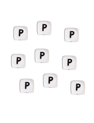 Perles Silicone Lettre Alphabet 10mm Blanc