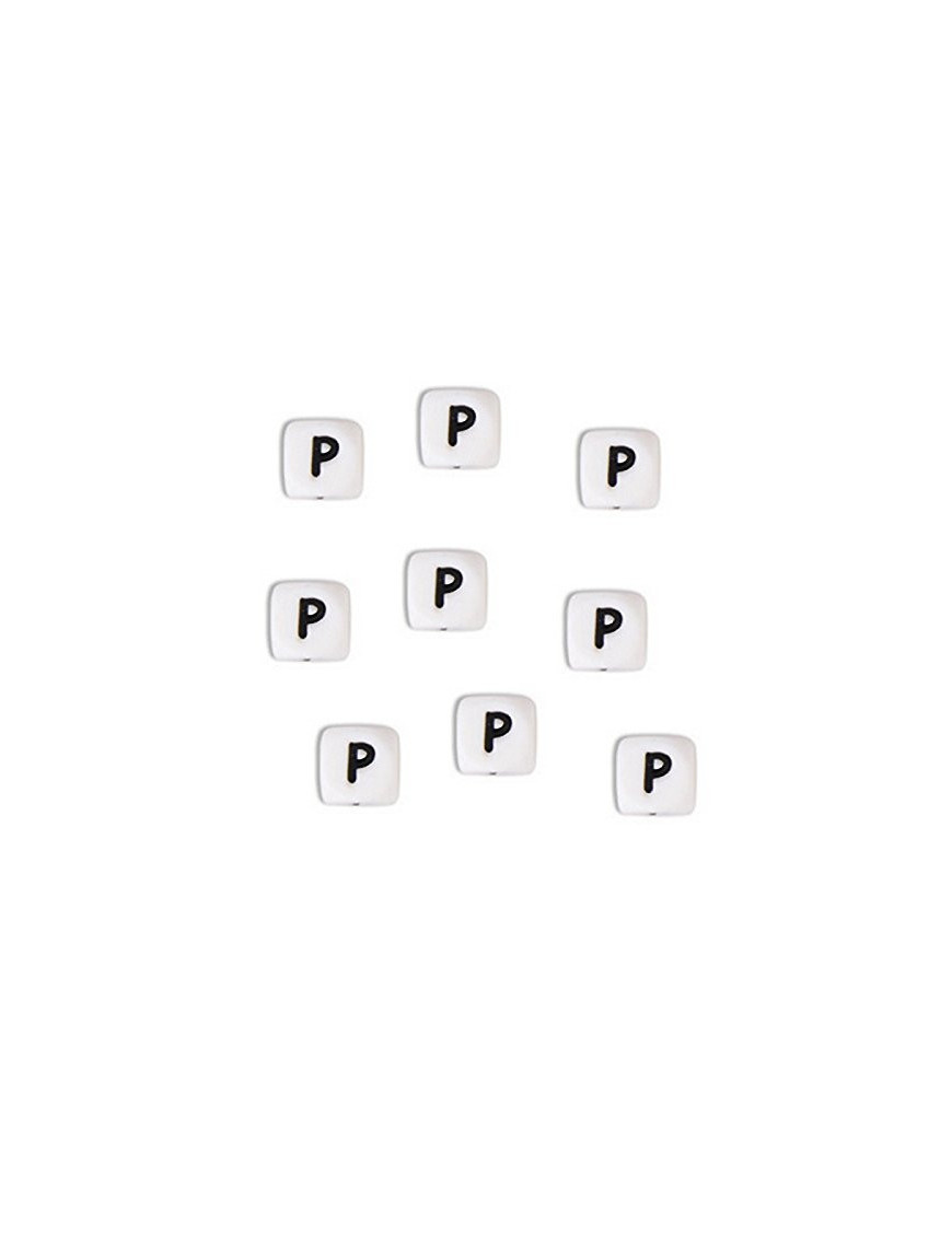 Perles Silicone Lettre Alphabet 10mm Blanc