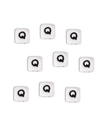 Perles Silicone Lettre Alphabet 10mm Blanc