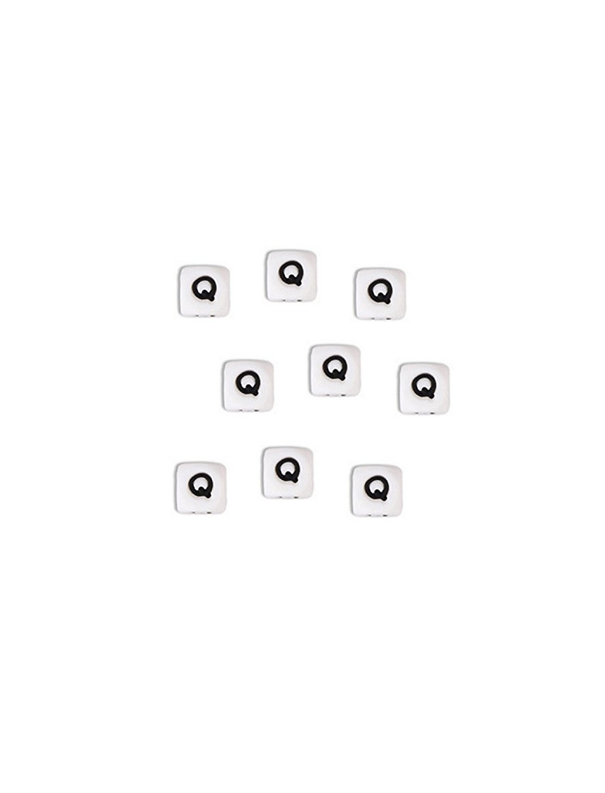 Perles Silicone Lettre Alphabet 10mm Blanc