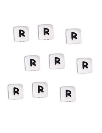 Perles Silicone Lettre Alphabet 10mm Blanc