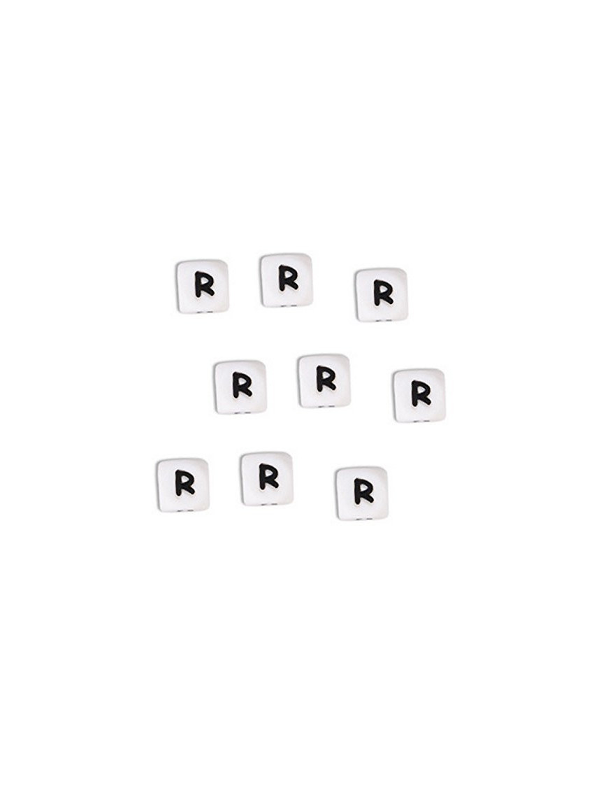 Perles Silicone Lettre Alphabet 10mm Blanc