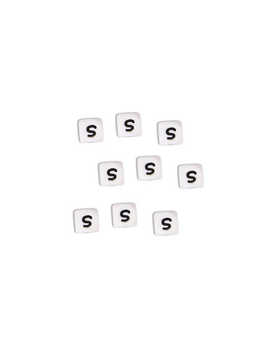 Perles Silicone Lettre Alphabet 10mm Blanc