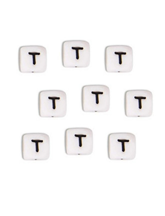 Perles Silicone Lettre Alphabet 10mm Blanc