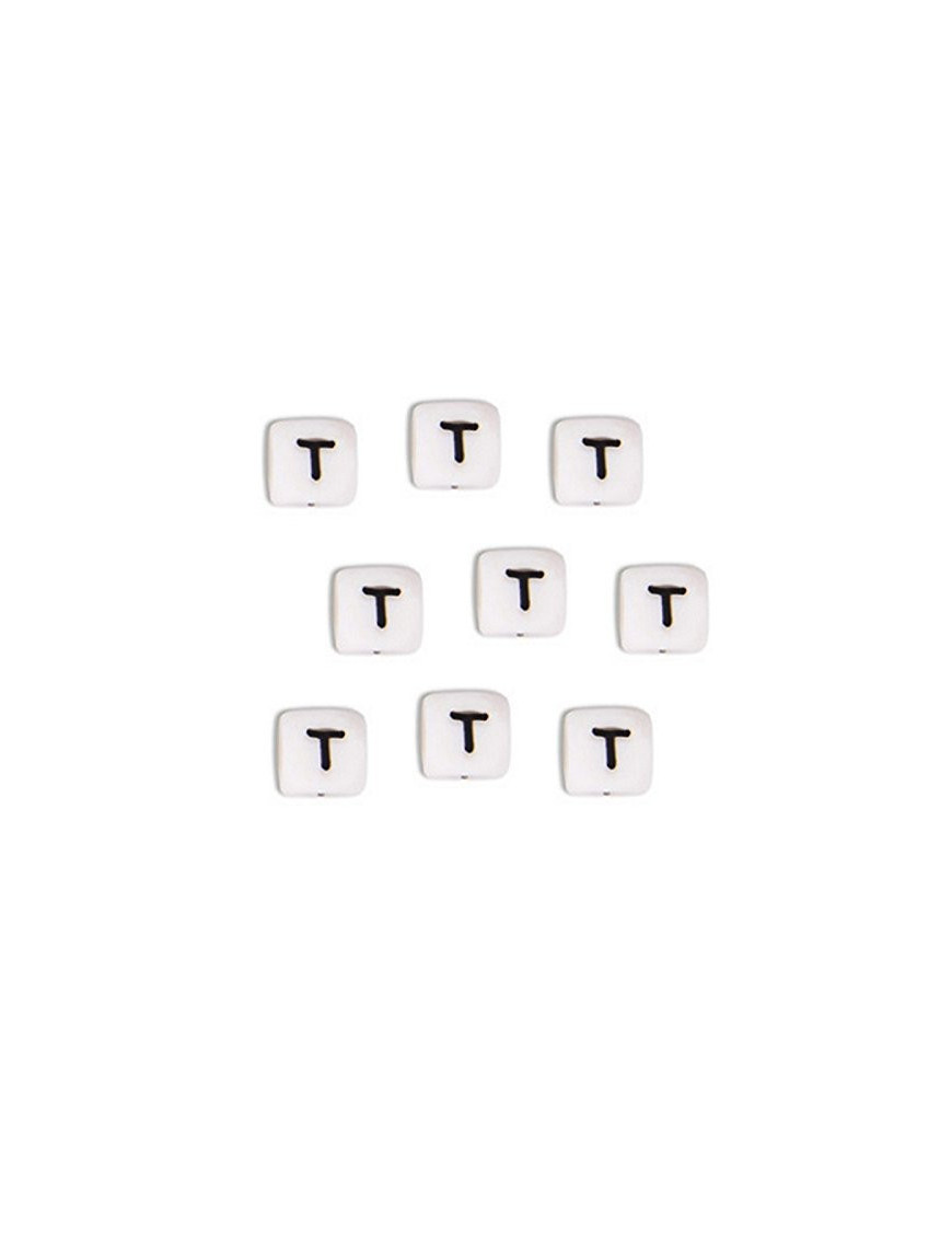 Perles Silicone Lettre Alphabet 10mm Blanc
