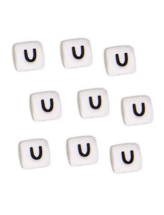 Perles Silicone Lettre Alphabet 10mm Blanc