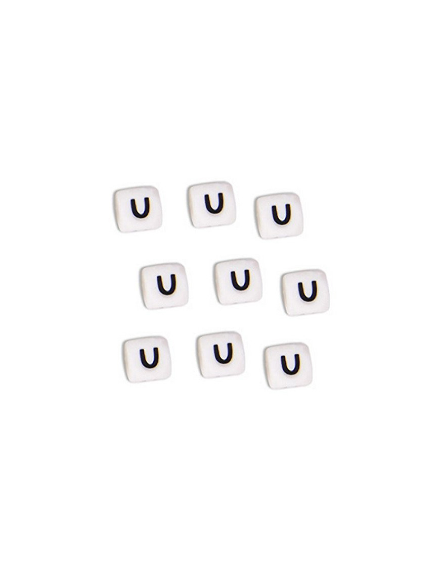 Perles Silicone Lettre Alphabet 10mm Blanc