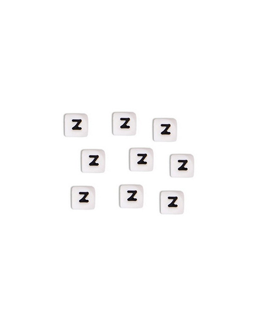 Perles Silicone Lettre Alphabet 10mm Blanc