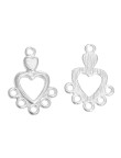 5 ou 10 Connecteur Cœur 6 Trou Argenté 19mm x 13mm