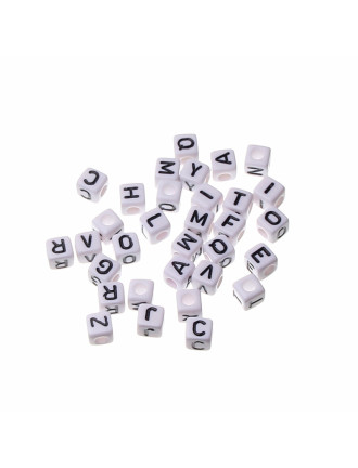 Perle Alphabet 8mm Blanc Cube Lettre au Choix