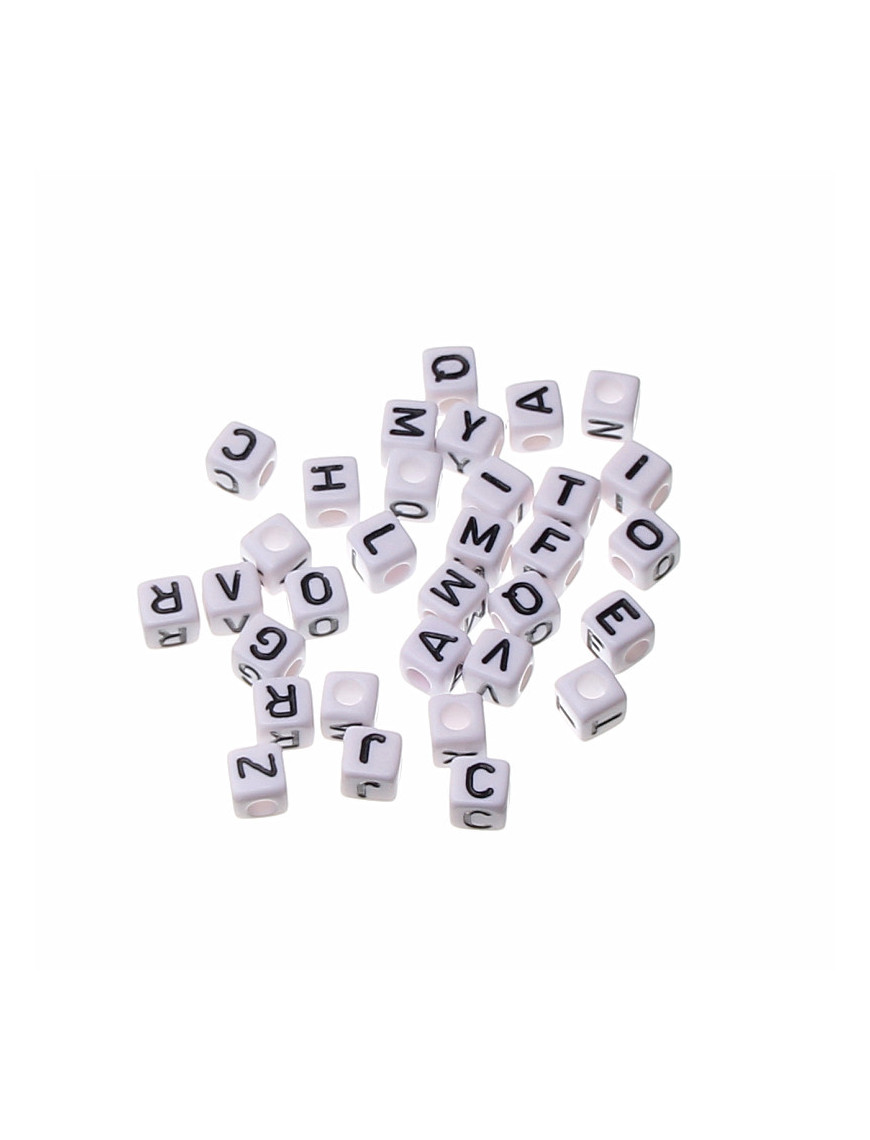 Perle Alphabet 8mm Blanc Cube Lettre au Choix