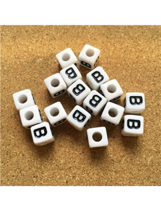 Perle Alphabet 8mm Blanc Cube Lettre au Choix