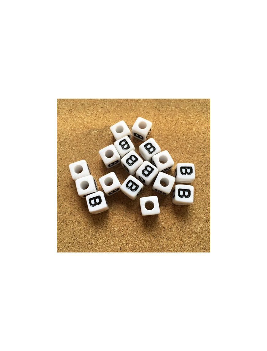 Perle Alphabet 8mm Blanc Cube Lettre au Choix