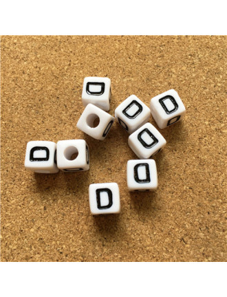 Perle Alphabet 8mm Blanc Cube Lettre au Choix