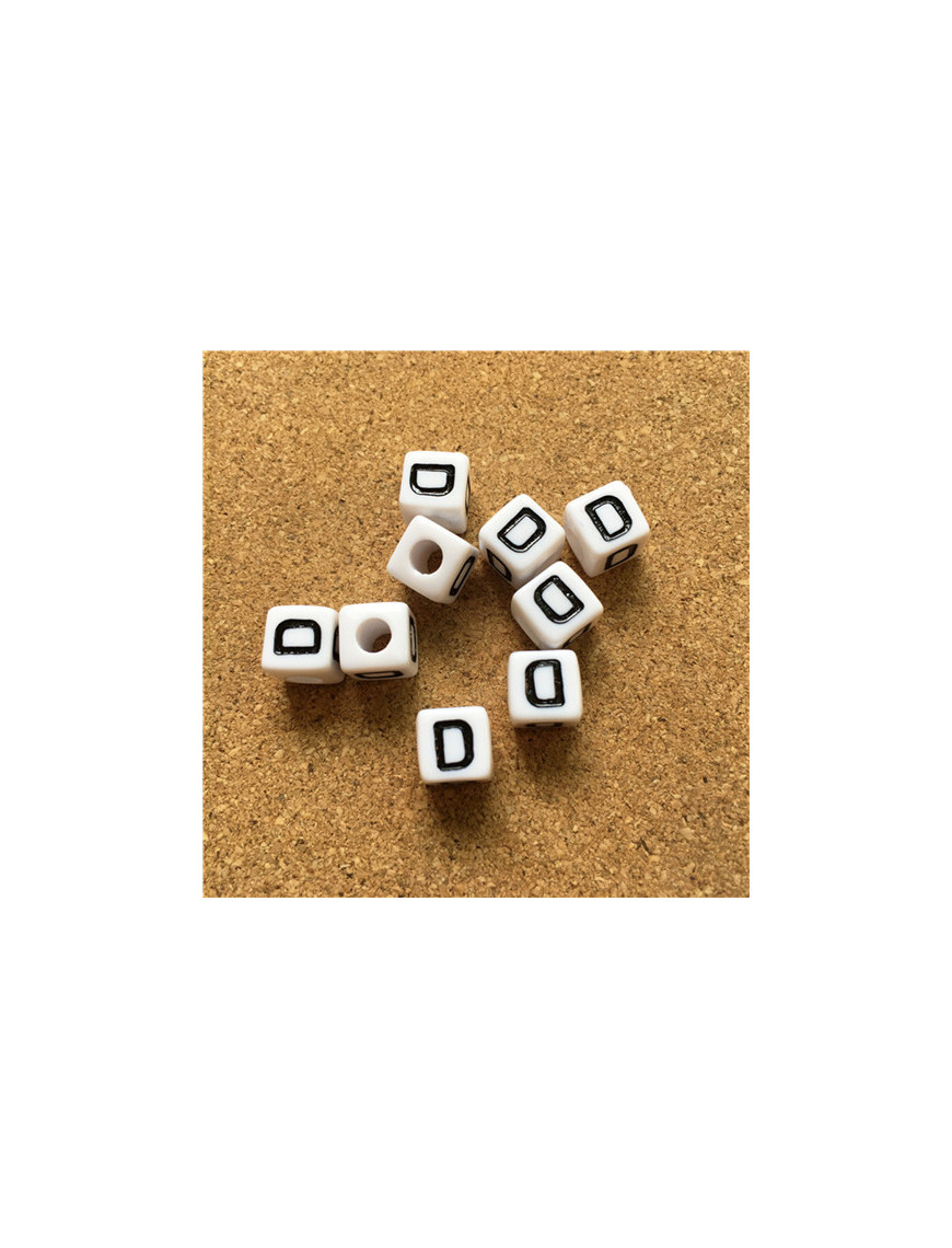 Perle Alphabet 8mm Blanc Cube Lettre au Choix