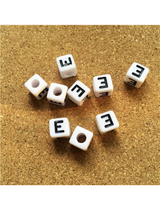 Perle Alphabet 8mm Blanc Cube Lettre au Choix