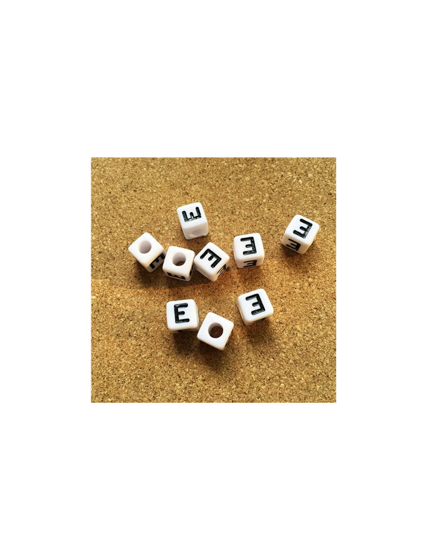 Perle Alphabet 8mm Blanc Cube Lettre au Choix