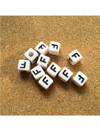 Perle Alphabet 8mm Blanc Cube Lettre au Choix