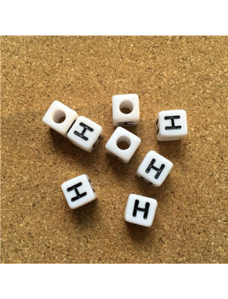 Perle Alphabet 8mm Blanc Cube Lettre au Choix