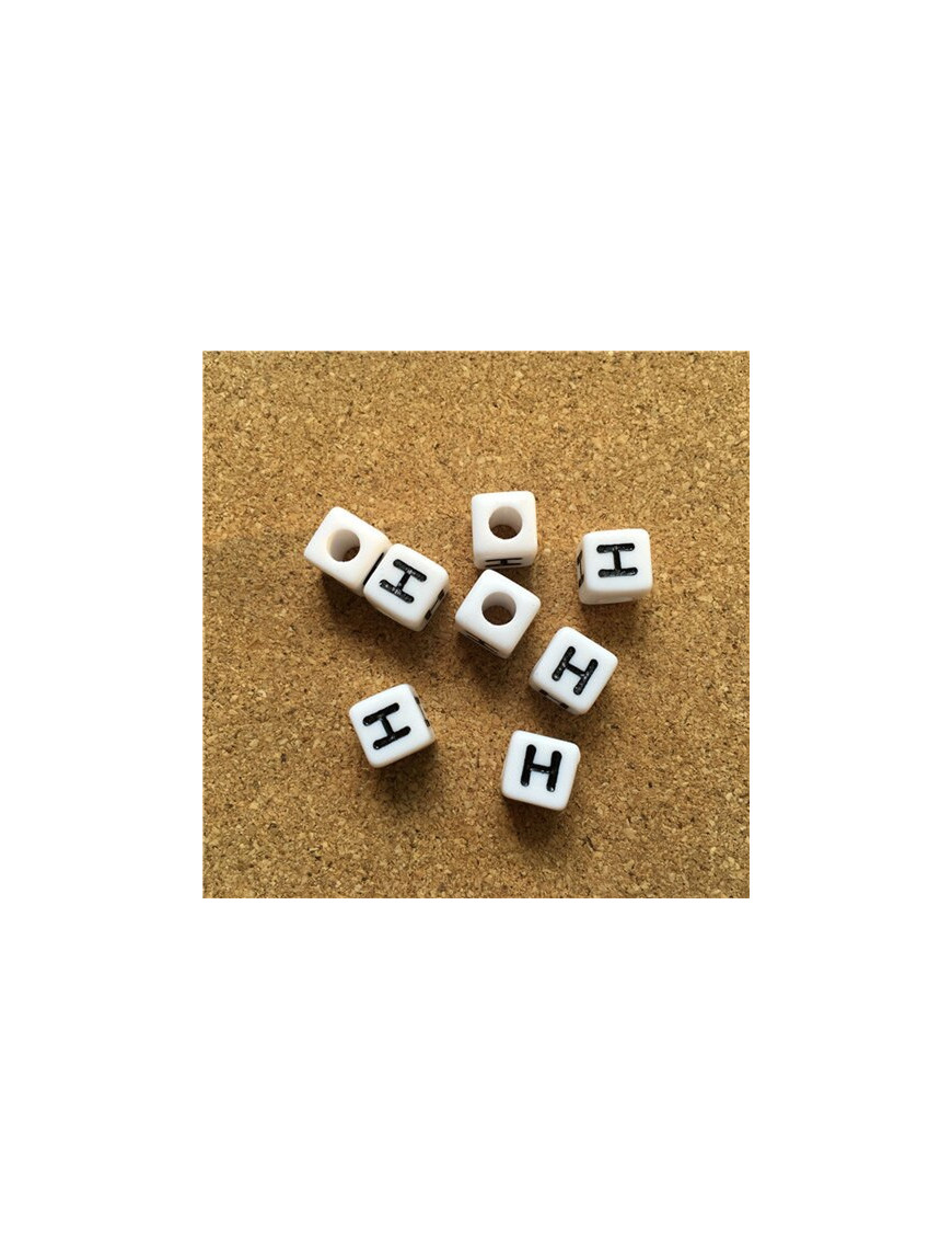 Perle Alphabet 8mm Blanc Cube Lettre au Choix