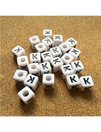 Perle Alphabet 8mm Blanc Cube Lettre au Choix