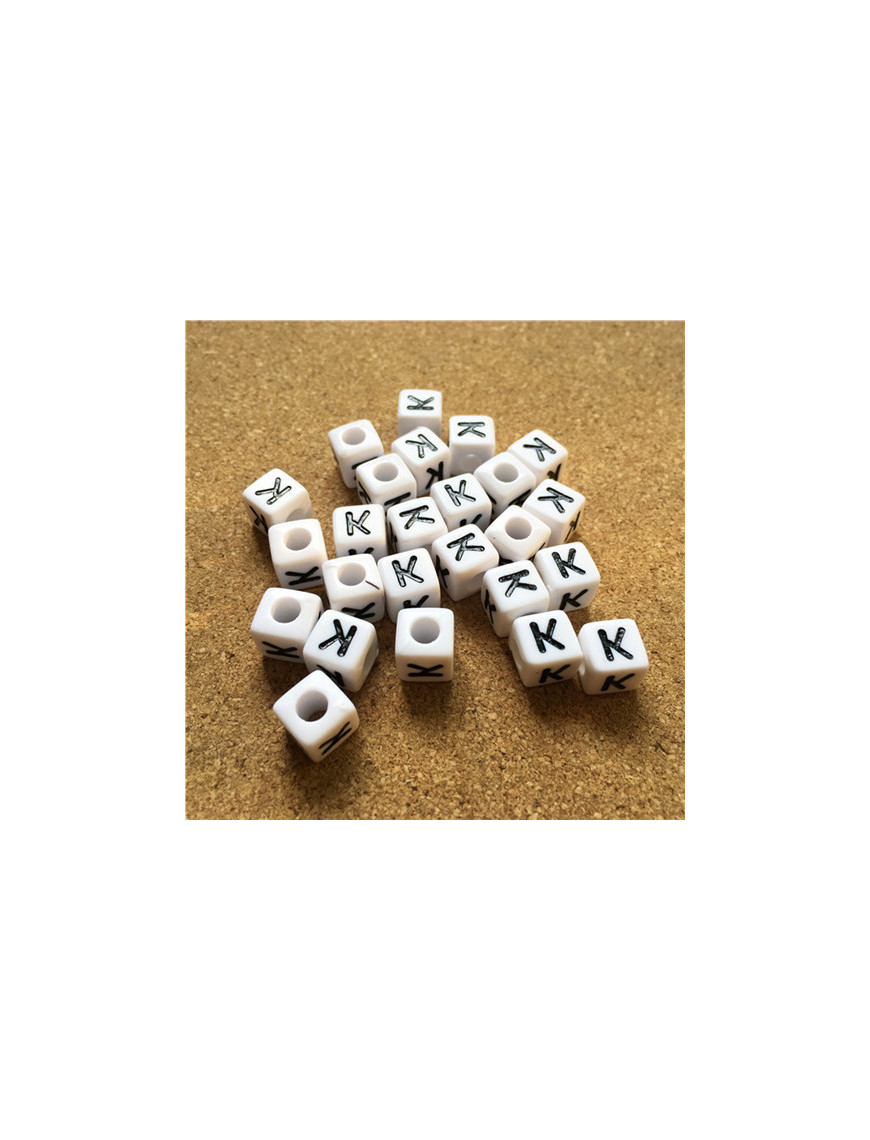 Perle Alphabet 8mm Blanc Cube Lettre au Choix