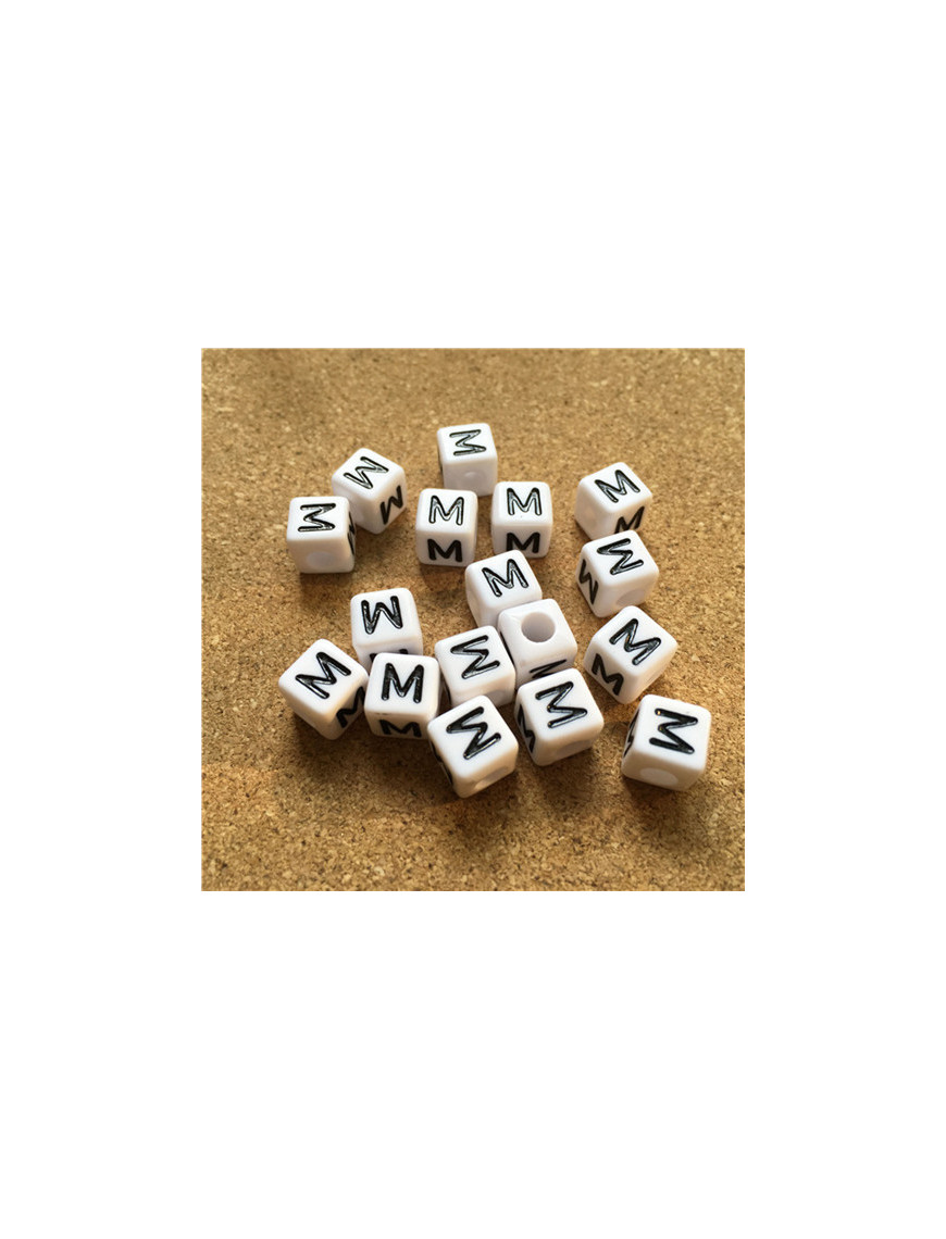Perle Alphabet 8mm Blanc Cube Lettre au Choix