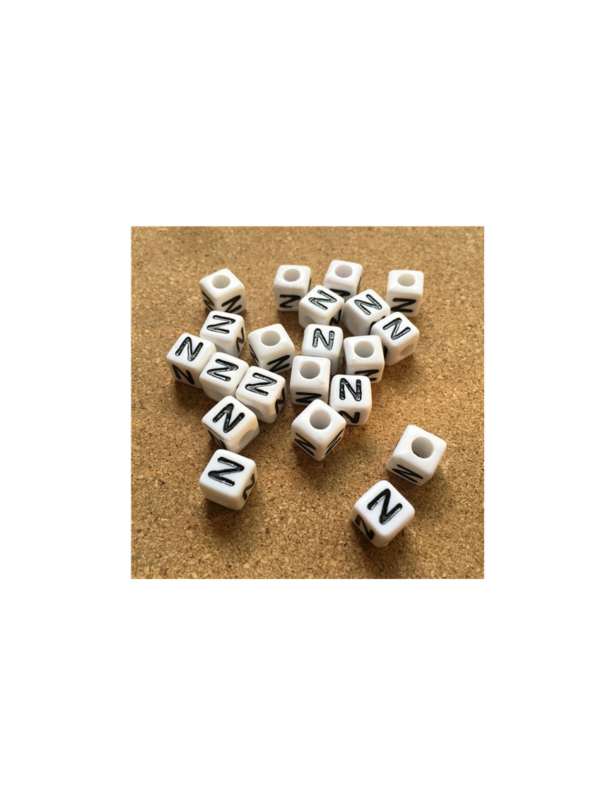 Perle Alphabet 8mm Blanc Cube Lettre au Choix