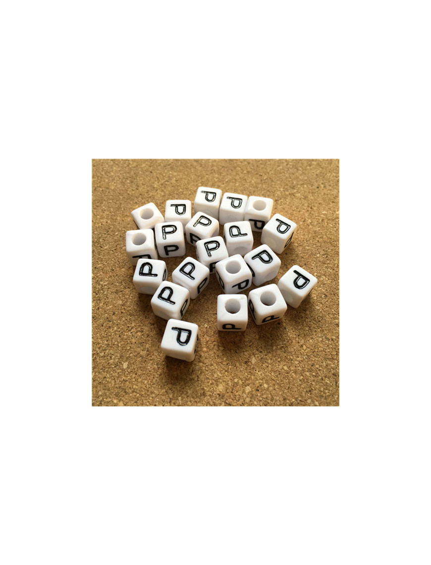 Perle Alphabet 8mm Blanc Cube Lettre au Choix