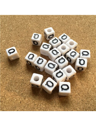 Perle Alphabet 8mm Blanc Cube Lettre au Choix
