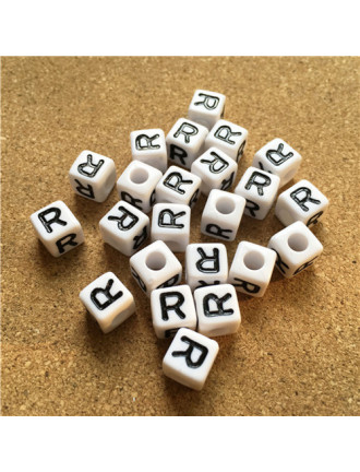 Perle Alphabet 8mm Blanc Cube Lettre au Choix