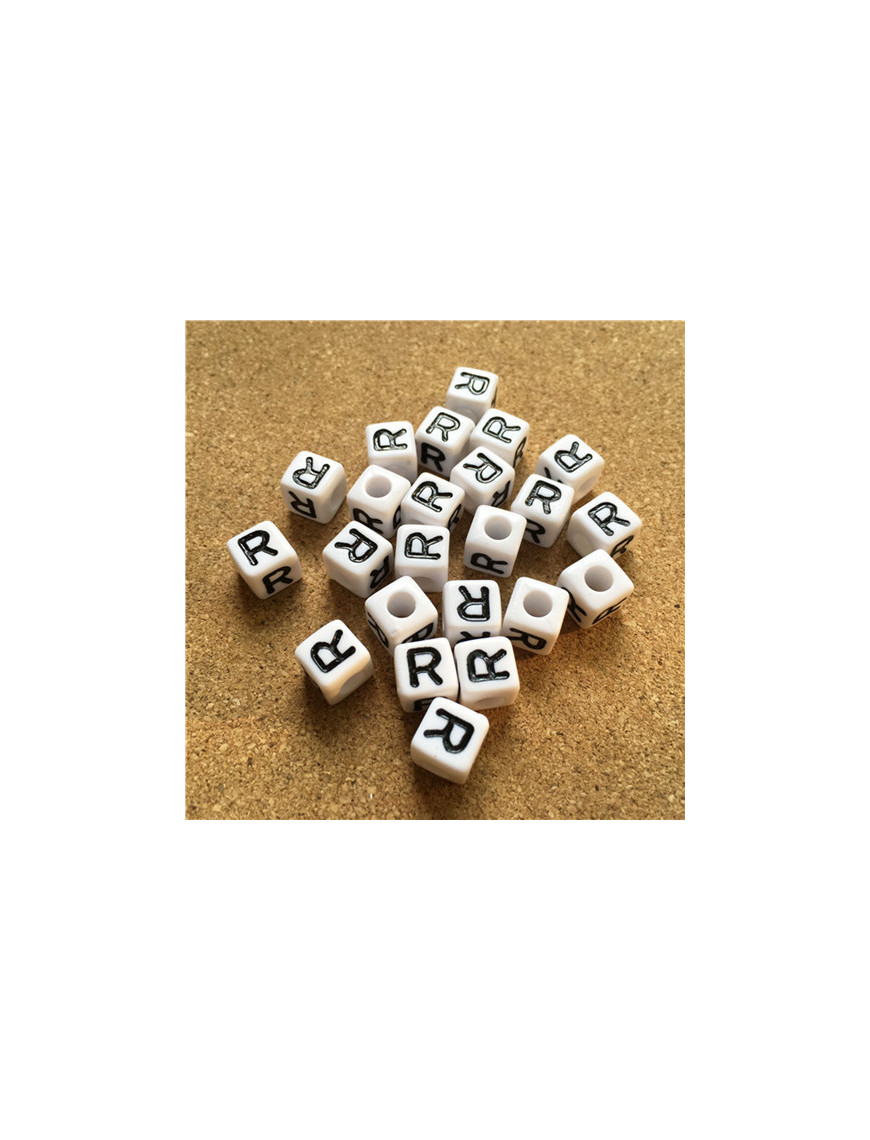 Perle Alphabet 8mm Blanc Cube Lettre au Choix