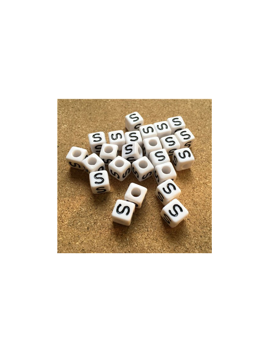 Perle Alphabet 8mm Blanc Cube Lettre au Choix