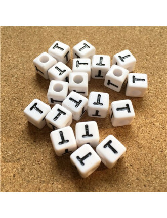 Perle Alphabet 8mm Blanc Cube Lettre au Choix