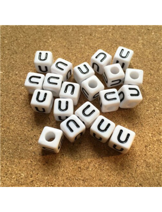 Perle Alphabet 8mm Blanc Cube Lettre au Choix