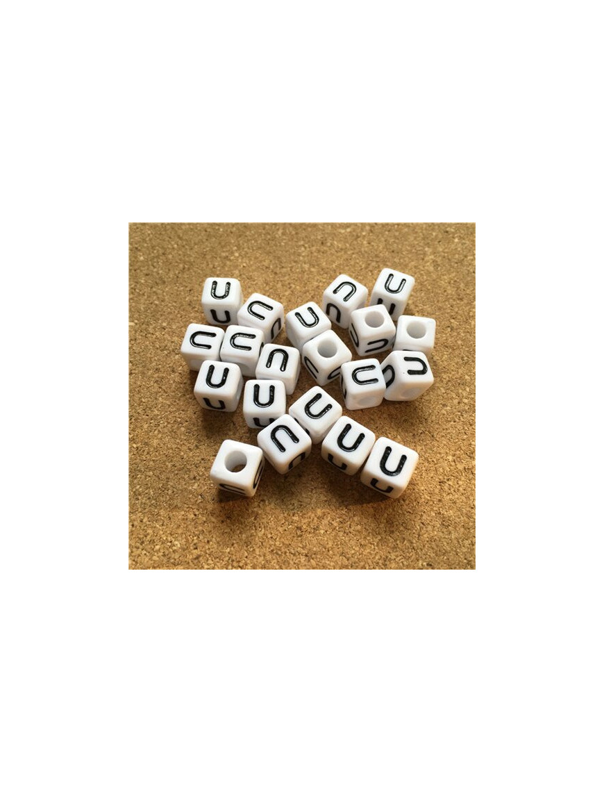 Perle Alphabet 8mm Blanc Cube Lettre au Choix