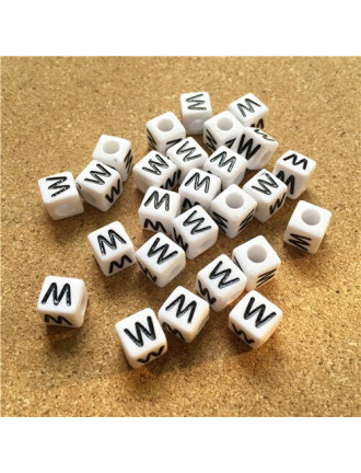 Perle Alphabet 8mm Blanc Cube Lettre au Choix