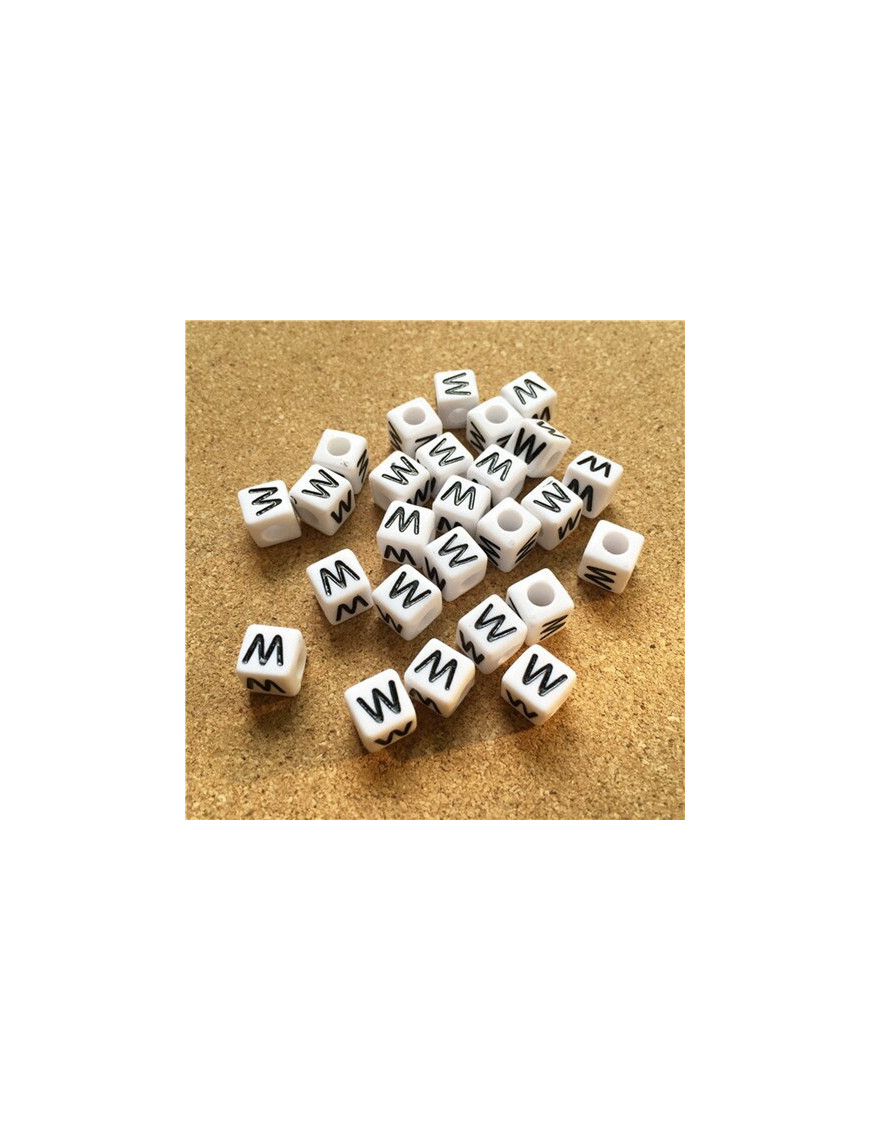 Perle Alphabet 8mm Blanc Cube Lettre au Choix