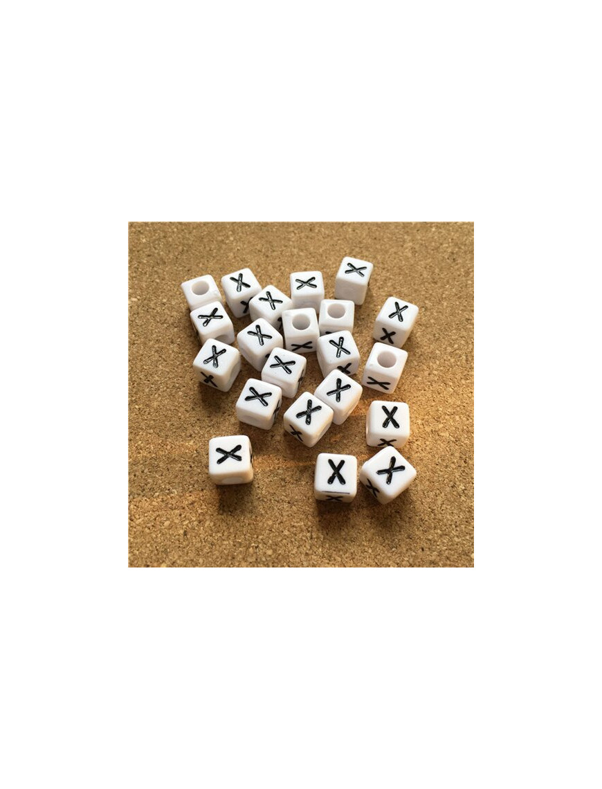 Perle Alphabet 8mm Blanc Cube Lettre au Choix